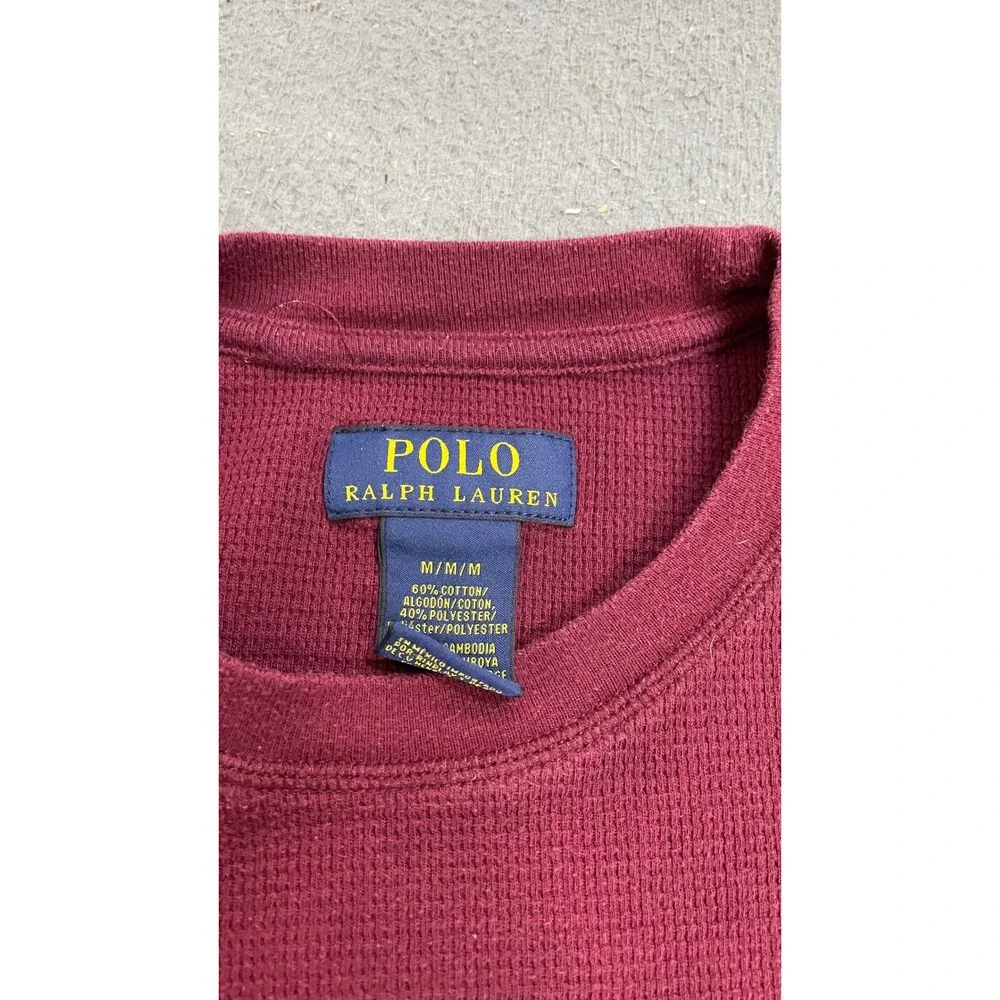 Polo Ralph Lauren Thermal Shirt Mens Medium Burgundy Excellent Waffle Knit Pony